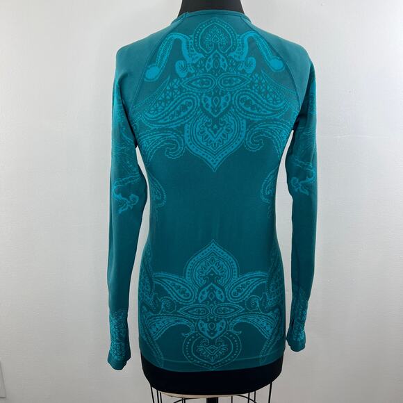 ATHLETA Tattoo Twist Teal Blue Printed Long Sleeve Slim Base Layer Active Top S - Picture 6 of 7